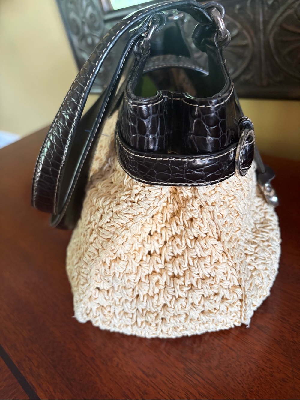 Brighton Straw Handbag with Black Croc-Leather Trim And Brighton Heart Charm - Picture 3 of 11